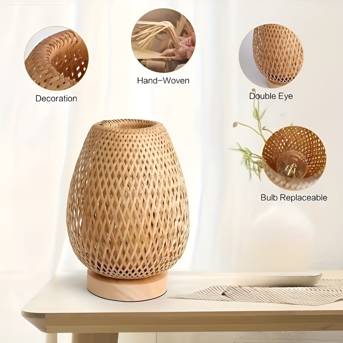 Lampe de table en bambou élégante avec alimentation USB – Design durable et économe en énergie
