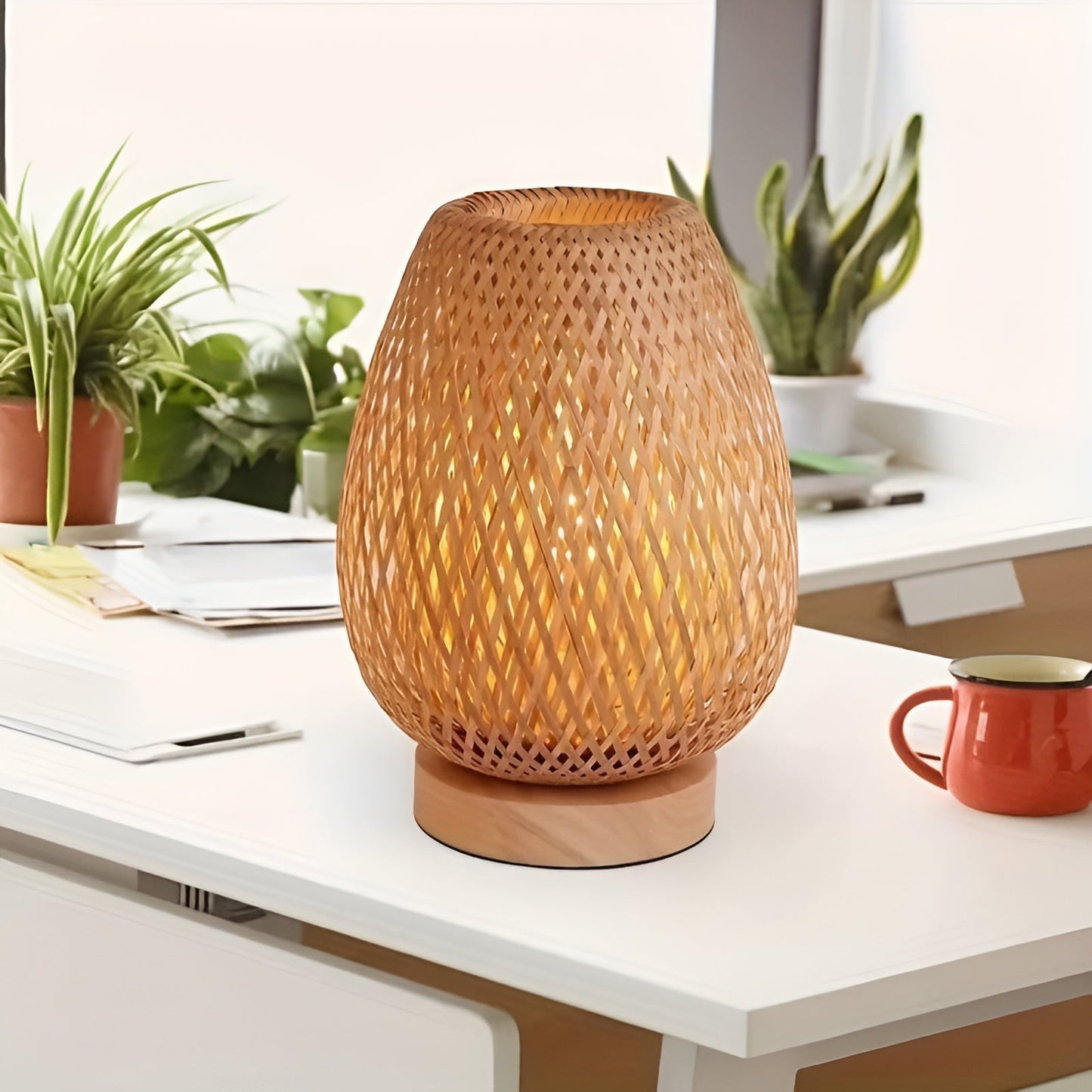 Lampe de table en bambou élégante avec alimentation USB – Design durable et économe en énergie