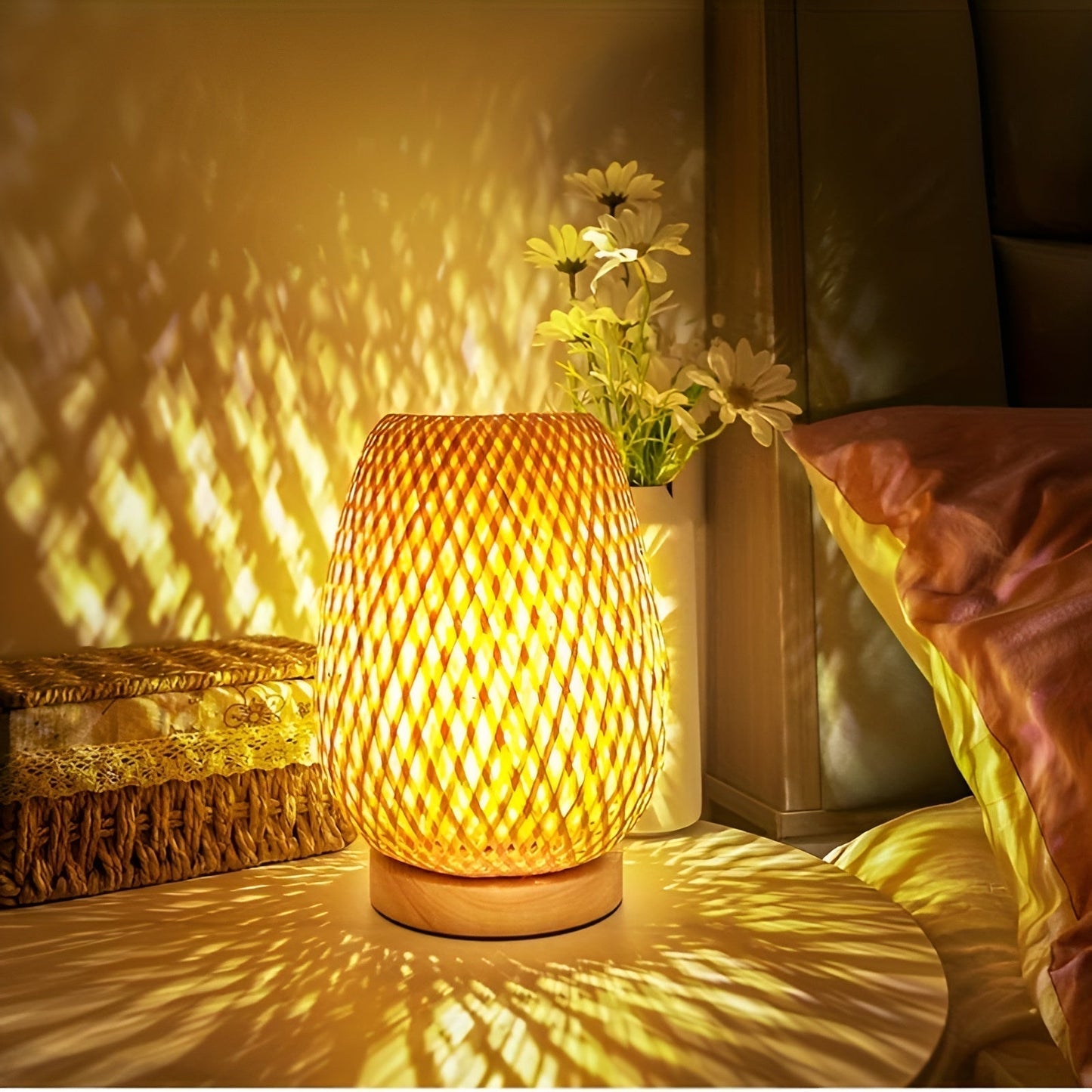 Lampe de table en bambou élégante avec alimentation USB – Design durable et économe en énergie