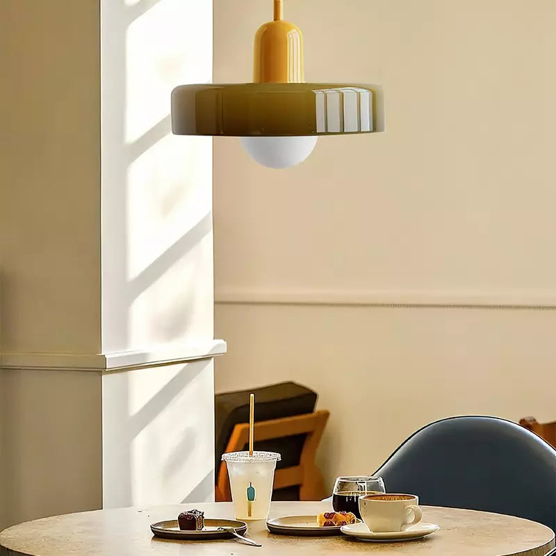 Suspension Floroux in colored glass | Elegant hanging lamp in Bauhaus style | Designer lamp for the living room and dining room