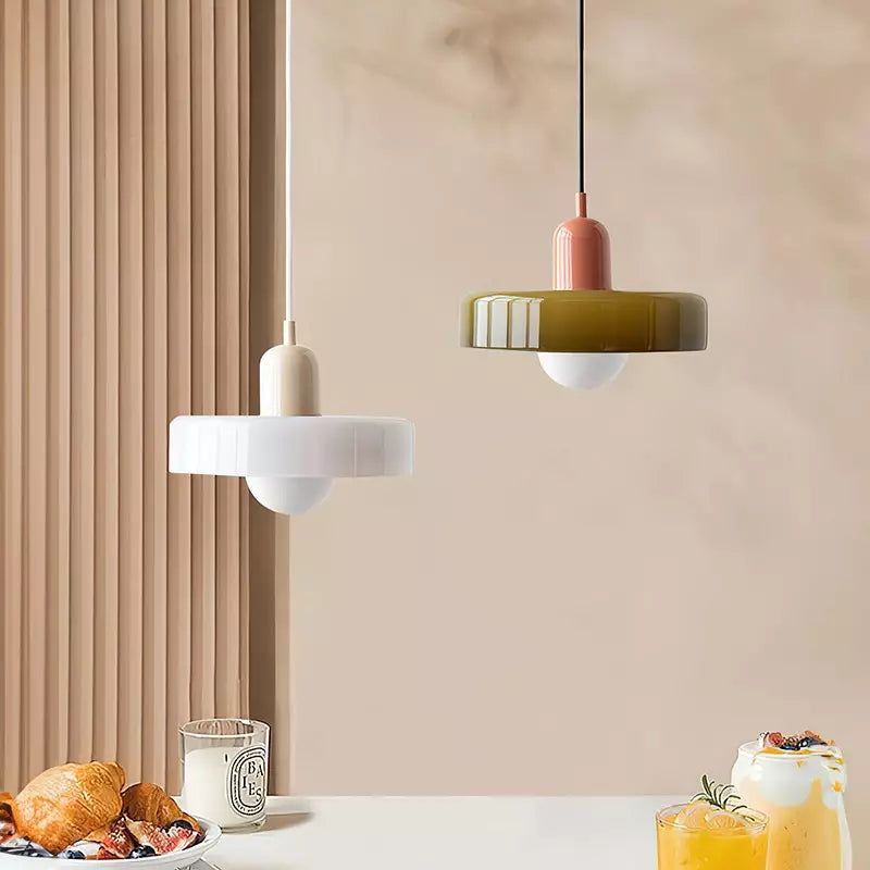 Suspension Floroux in colored glass | Elegant hanging lamp in Bauhaus style | Designer lamp for the living room and dining room