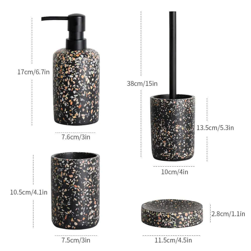 Accessoires de salle de bain en terrazzo noir