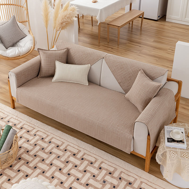 Housses de canapé sectionnelles en coton et lin, housses de canapé non glissantes pour chiens, chats, enfants, fauteuil convertible, forme L, accoudoir, dossier
