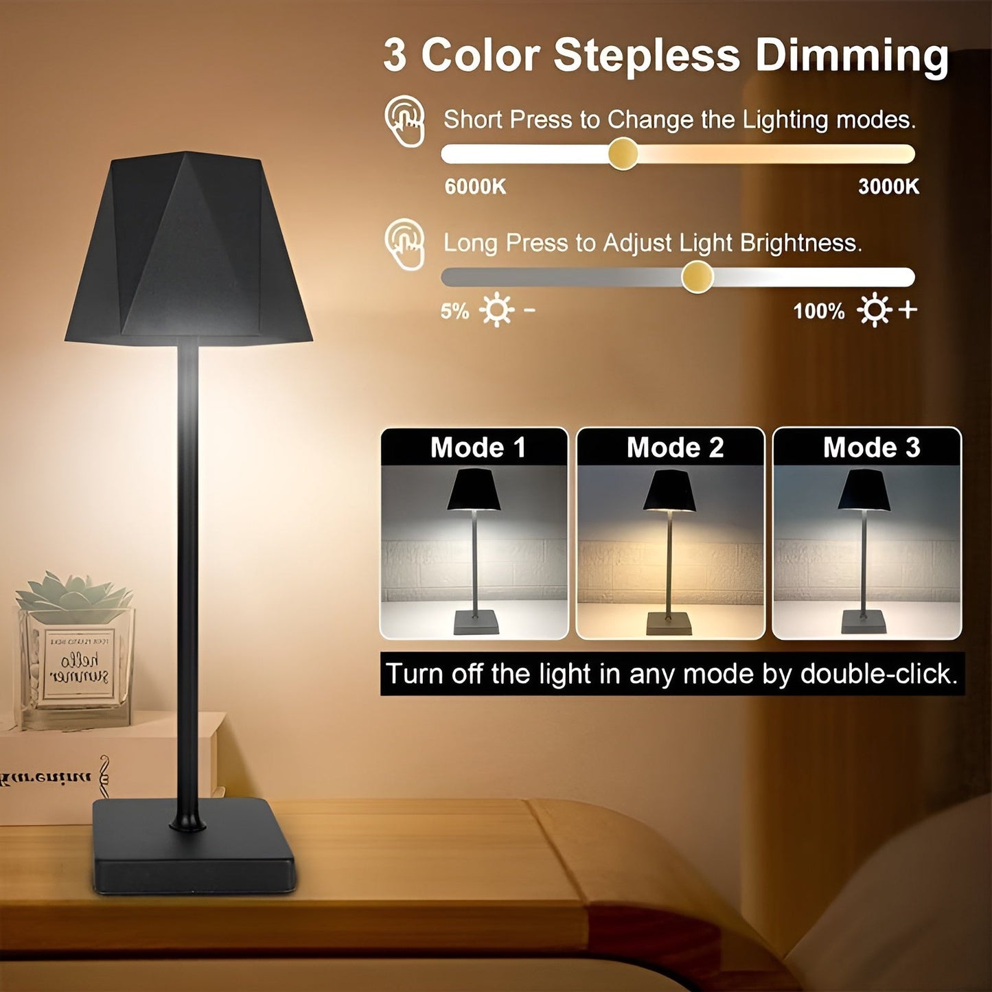 Lampe de table rétro élégante à LED - Sans fil et rechargeable