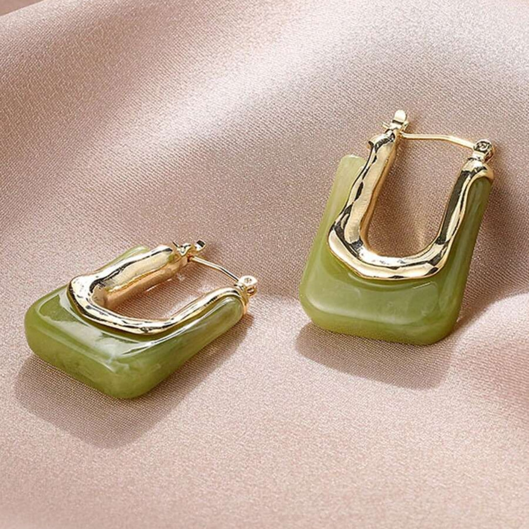 Boucles d'oreilles rétro dorées avec email vert élégant - Celia