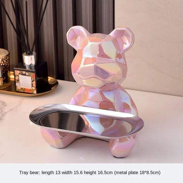 Floroux Ceramic Piggy Bank | Gold-Plated Bear Figurine with Compartment | Office Decoration and Organization