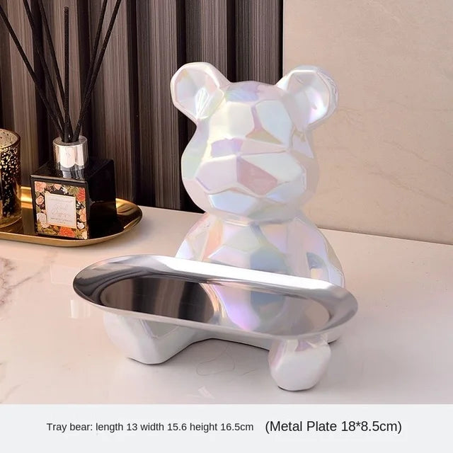 Floroux Ceramic Piggy Bank | Gold-Plated Bear Figurine with Compartment | Office Decoration and Organization