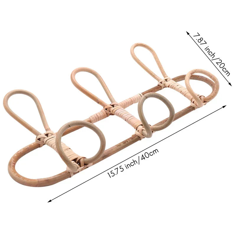 Organisateur mural en rotin naturel pour enfants - 3 et 5 crochets