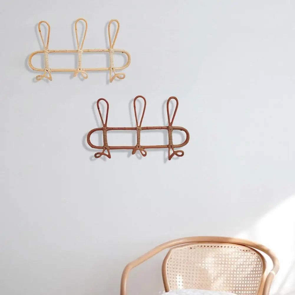 Organisateur mural en rotin naturel pour enfants - 3 et 5 crochets