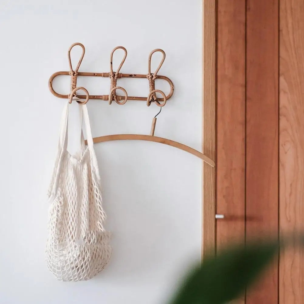 Organisateur mural en rotin naturel pour enfants - 3 et 5 crochets