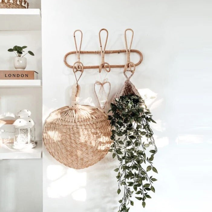 Organisateur mural en rotin naturel pour enfants - 3 et 5 crochets