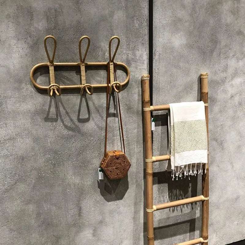 Organisateur mural en rotin naturel pour enfants - 3 et 5 crochets