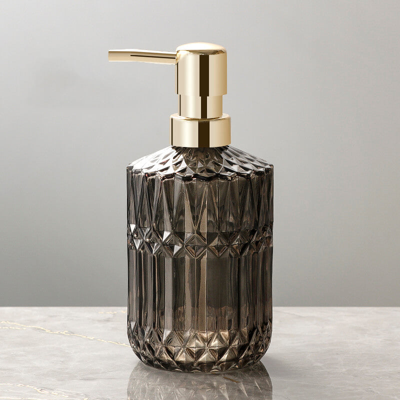 Floroux glass soap dispenser | Diamond pattern design | Stylish storage for soap | Modern bathroom decor
