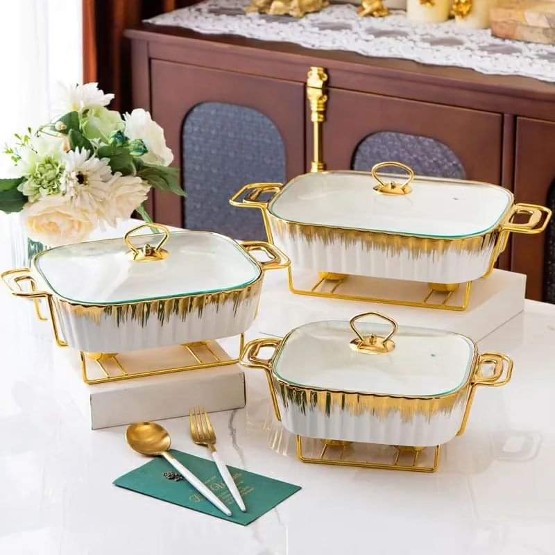 Ensemble de 3 plats de service en céramique / chauffe-aliments