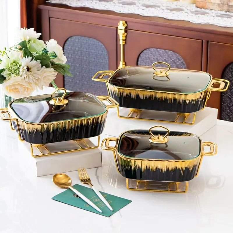 Ensemble de 3 plats de service en céramique / chauffe-aliments