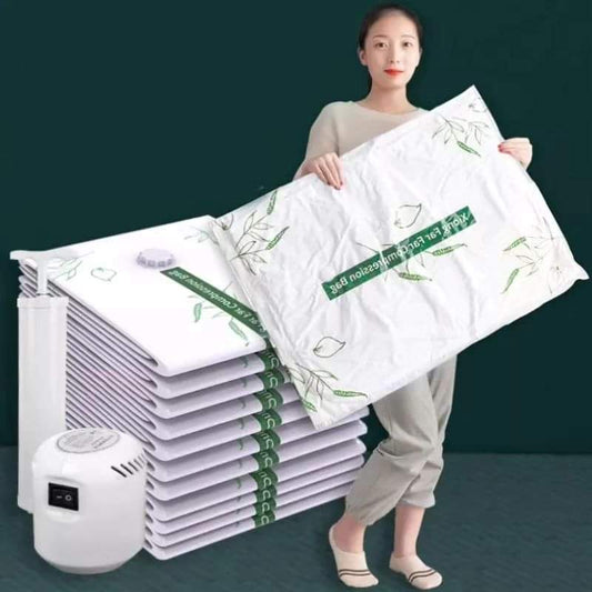 Set de 10 sacs de compression pour vêtements de couette plus pompe électrique