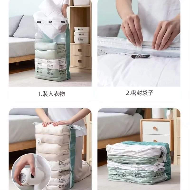 Set de 10 sacs de compression pour vêtements de couette plus pompe électrique