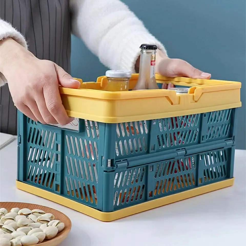 Caisse de rangement pliable avec poignées rabattables
