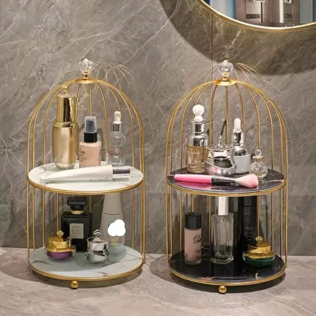 Organisateur de maquillage texturé en marbre à 2 niveaux
