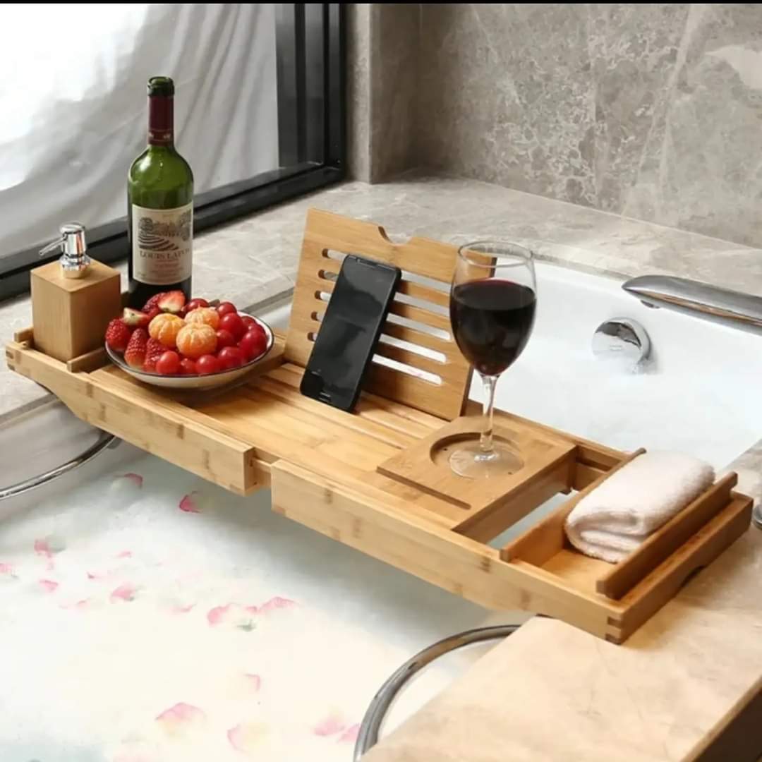 Plateau de baignoire en bambou extensible avec supports