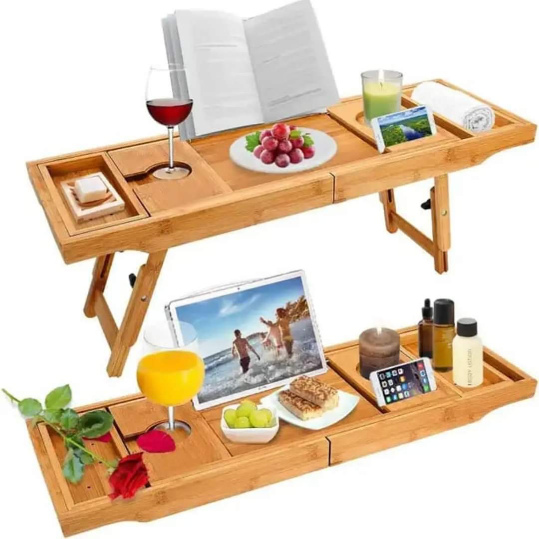 Plateau de baignoire en bambou extensible avec supports
