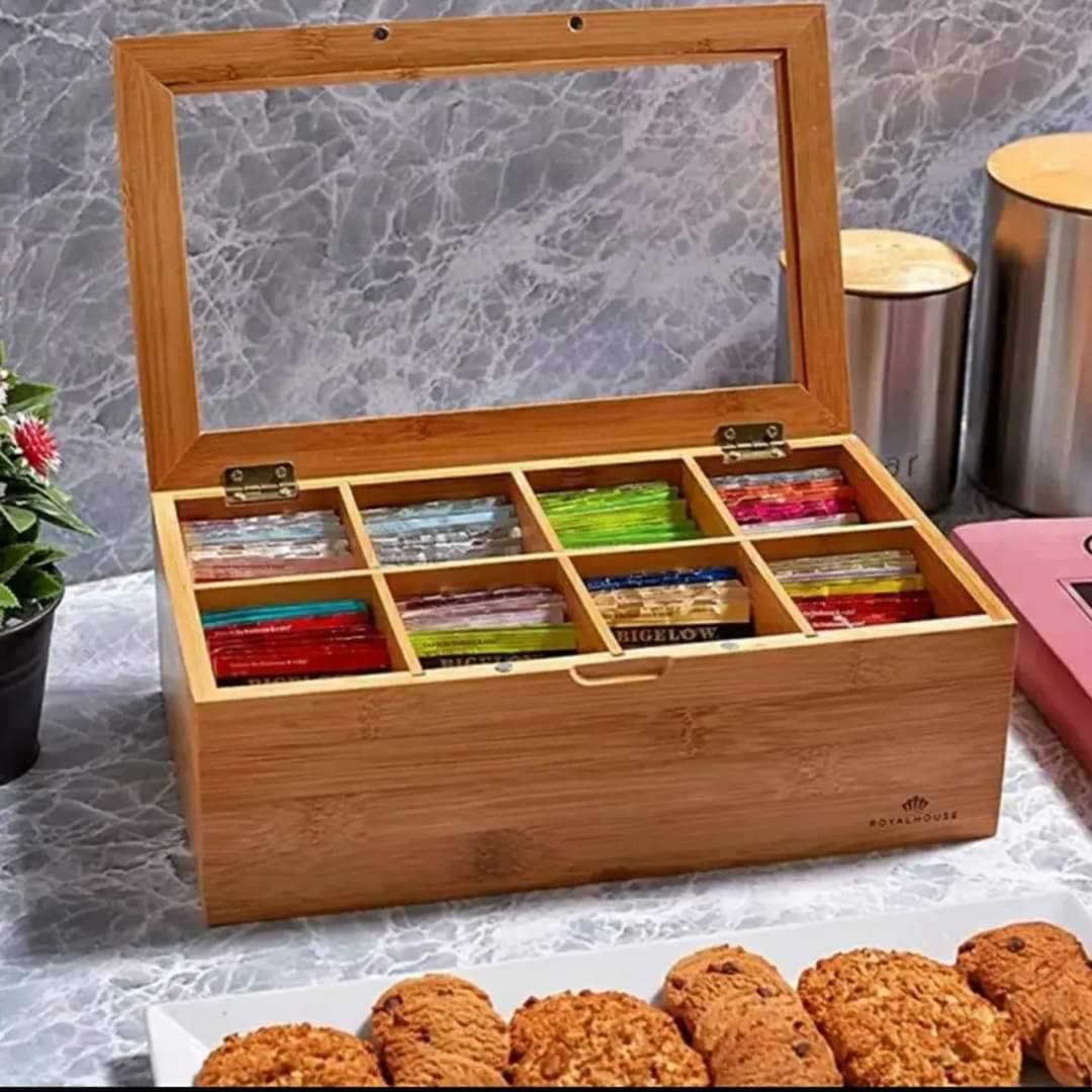 Organisateur de sachets de thé en bois de bambou à 6 emplacements