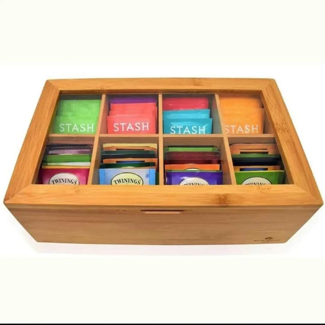 Organisateur de sachets de thé en bois de bambou à 6 emplacements