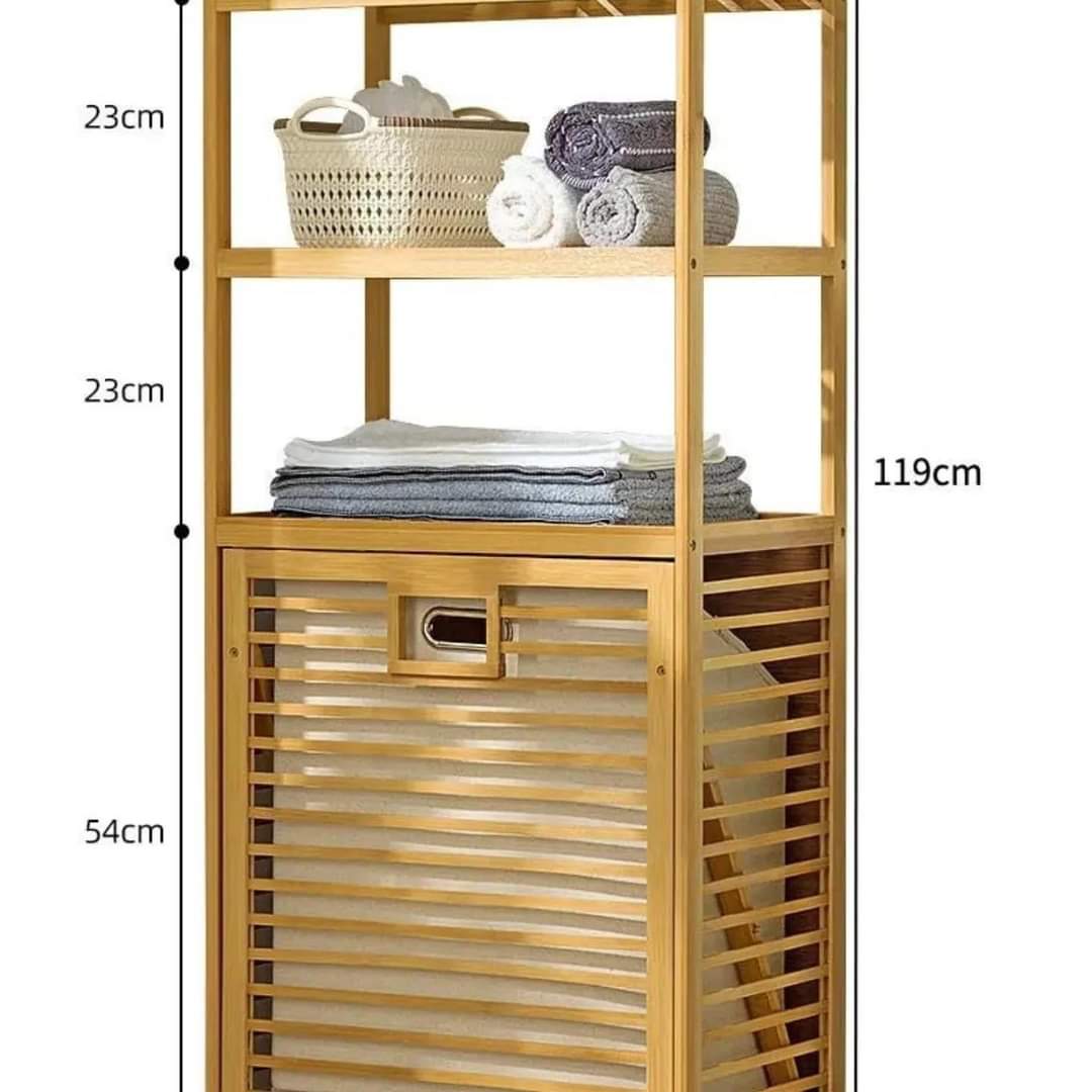 3 niveaux étagères panier à linge en bambou organisateur noir