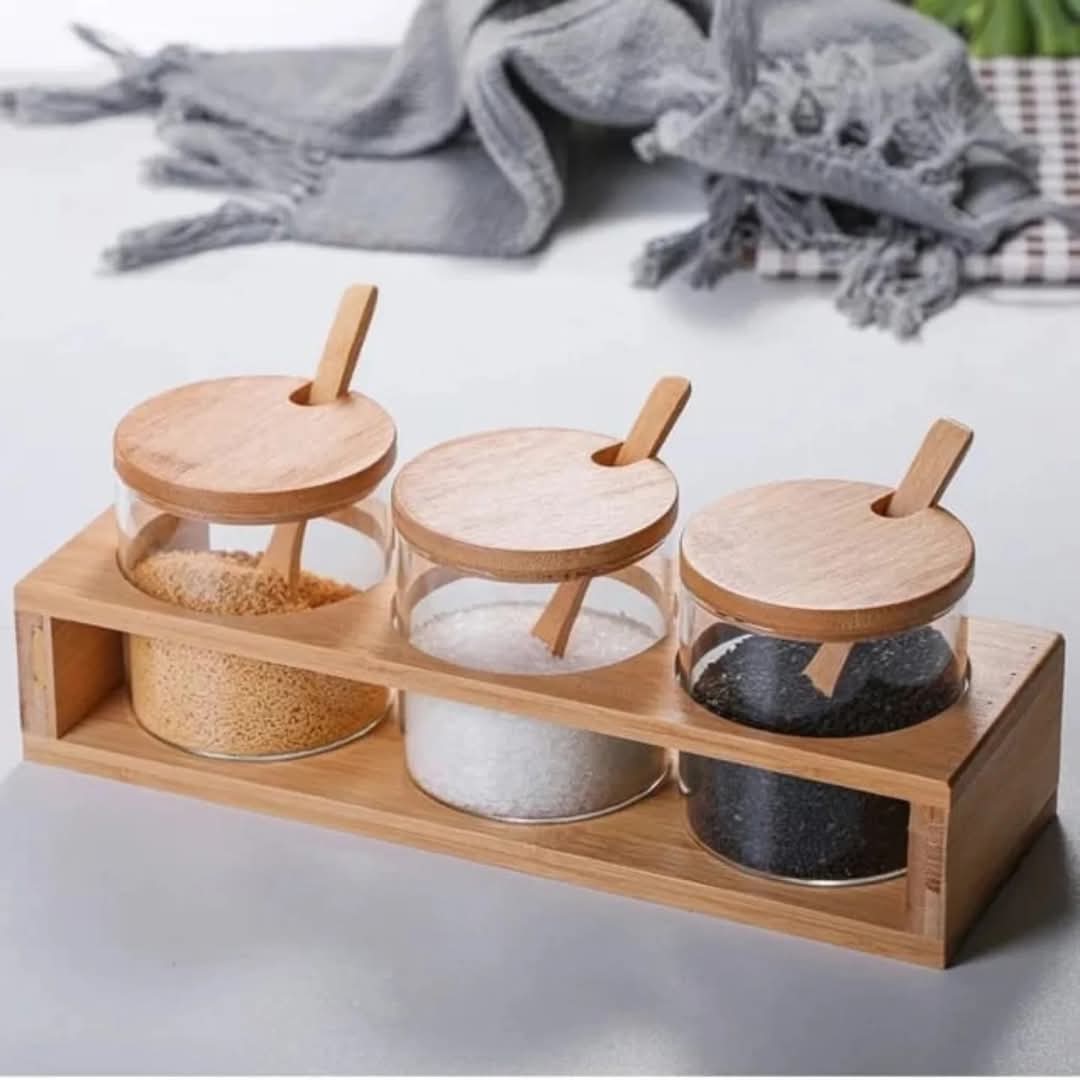 Ensemble de 3 bocaux avec couvercle en bambou