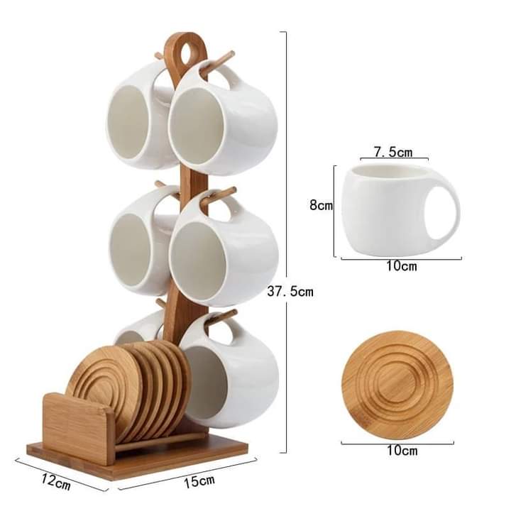 Ensemble de 6 tasses et support en bambou