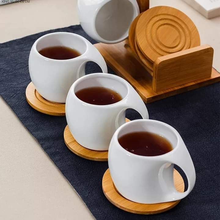 Ensemble de 6 tasses et support en bambou