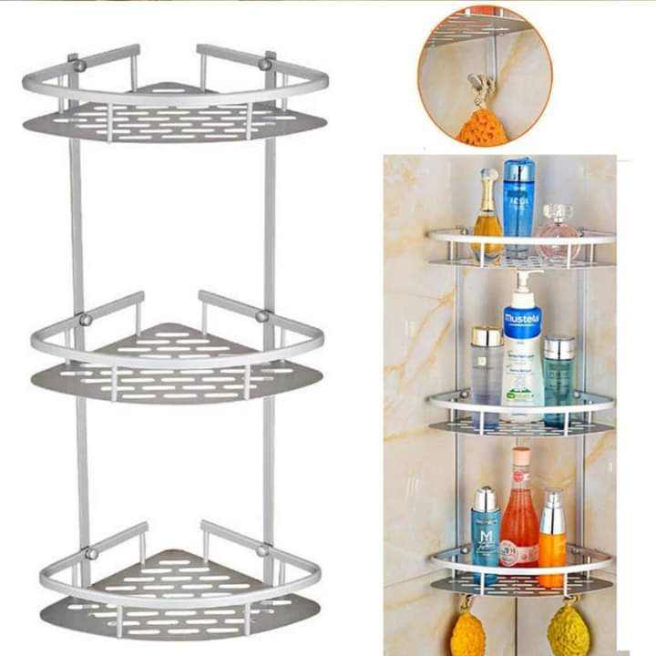 étagère de coin de salle de bain en aluminium à 3 couches
