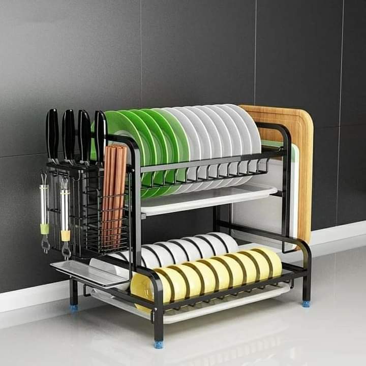 Râtelier à vaisselle à 2 niveaux avec porte-couverts