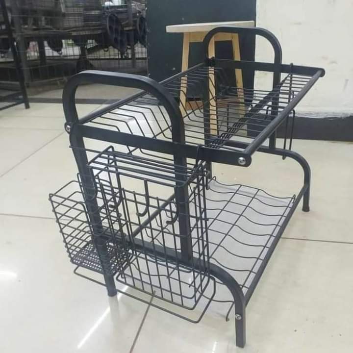 Râtelier à vaisselle à 2 niveaux avec porte-couverts