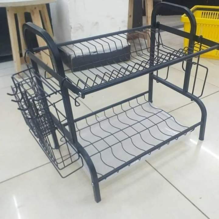 Râtelier à vaisselle à 2 niveaux avec porte-couverts