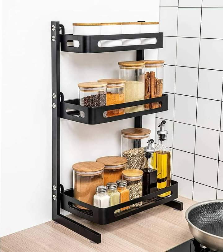 3 Tiers Étagère à Épices Métallique Noire