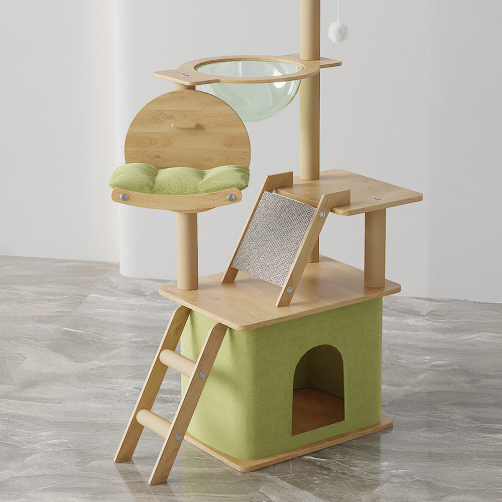 Arbre à chat classique multifonctionnel en bois grand avec maison pour chat