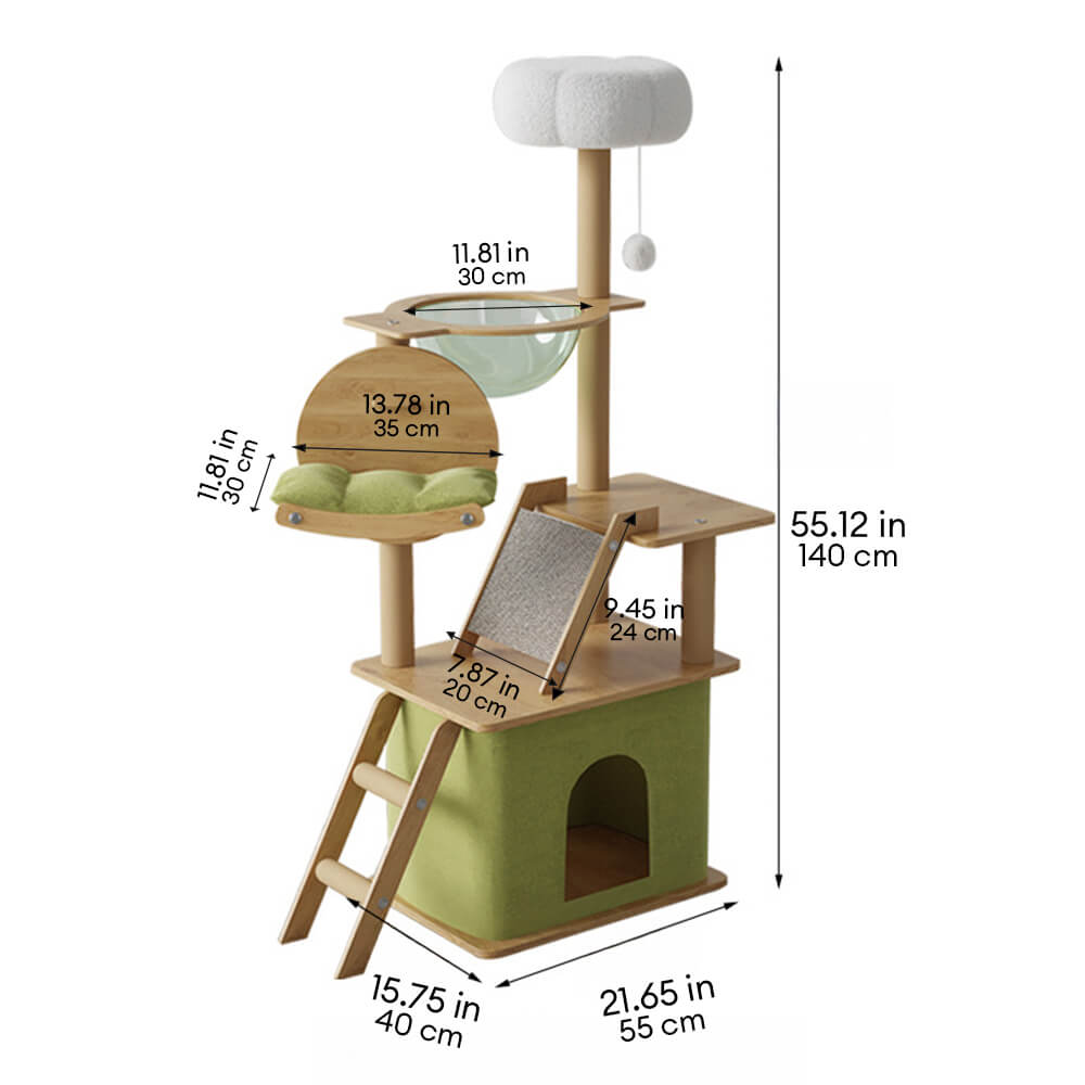 Arbre à chat classique multifonctionnel en bois grand avec maison pour chat