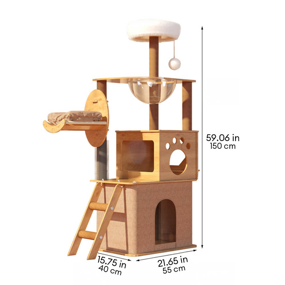 Arbre à chat classique multifonctionnel en bois grand avec maison pour chat
