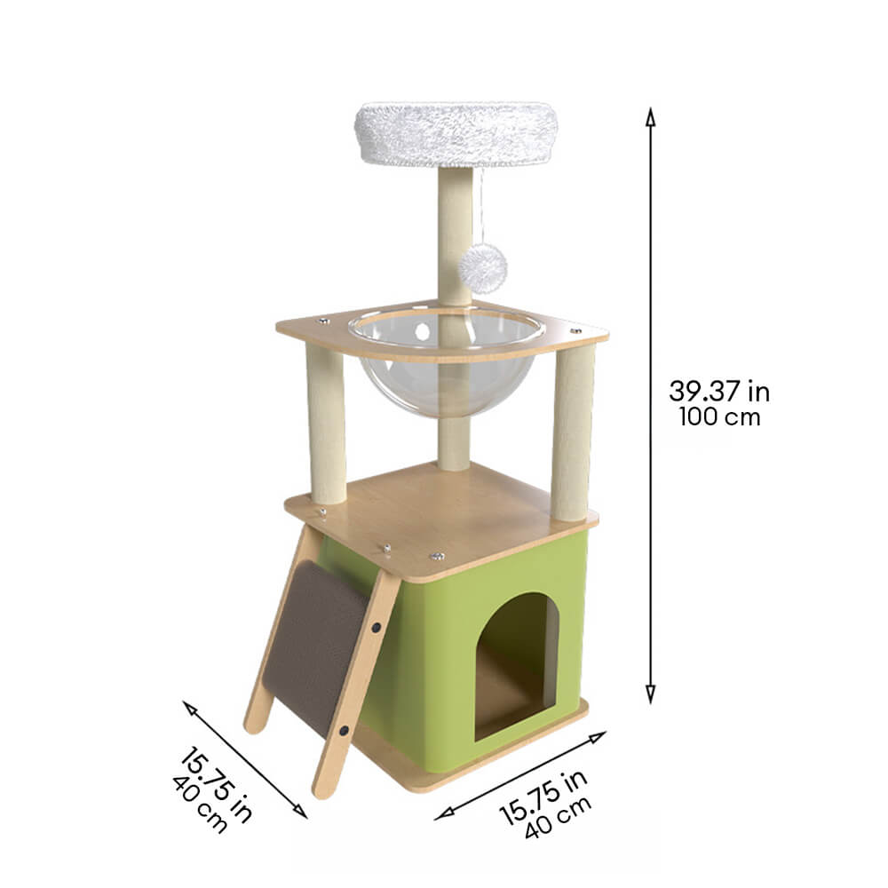 Arbre à chat classique multifonctionnel en bois grand avec maison pour chat