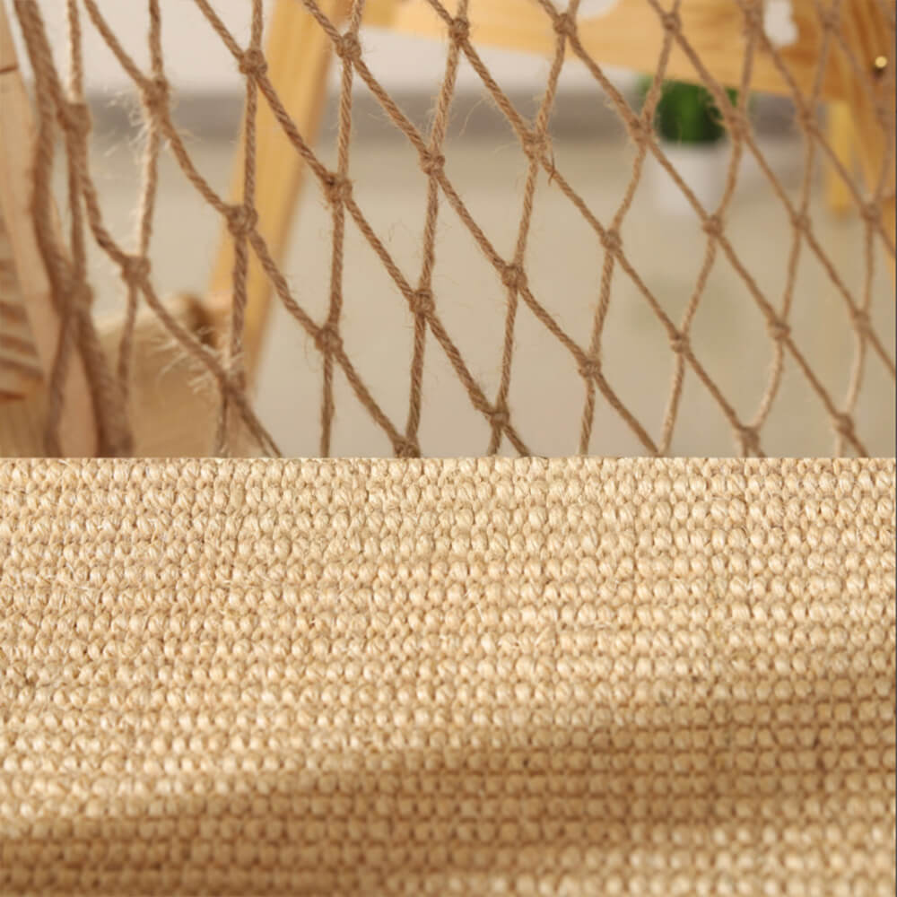 Arbre à chats en bois moderne, poteau à gratter drôle avec hamac et filet d'escalade