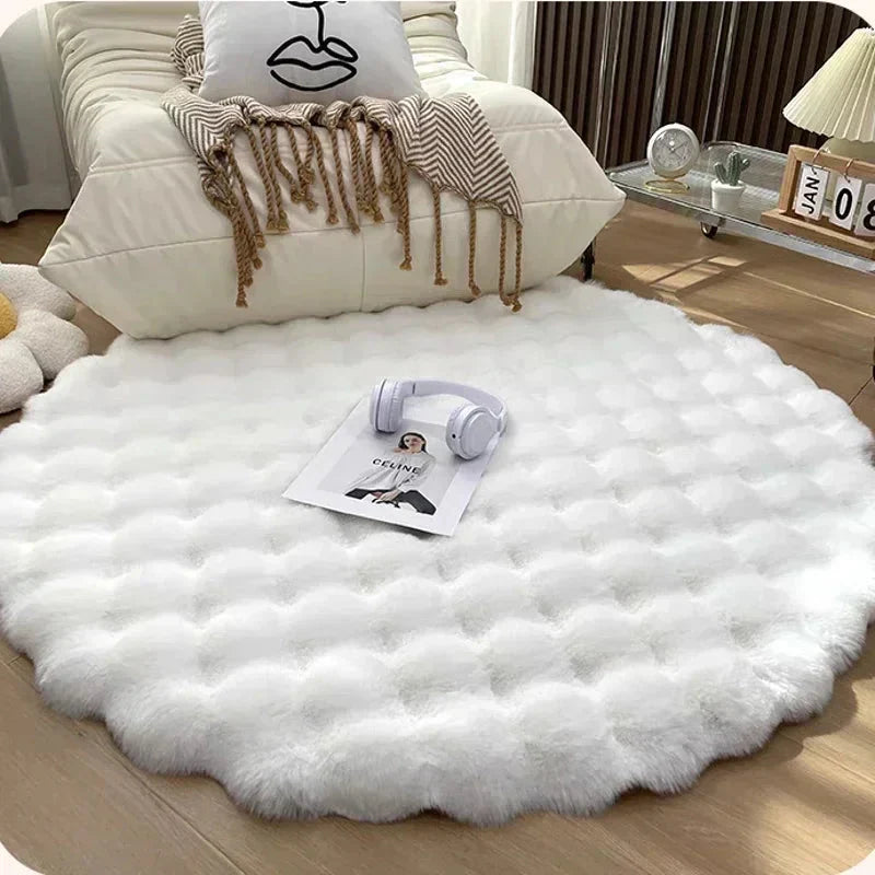 Tapis rond shaggy nordique fluffy et super doux en peluche - Blanc, Beige, Ivoire, Vert Sauge et Gris