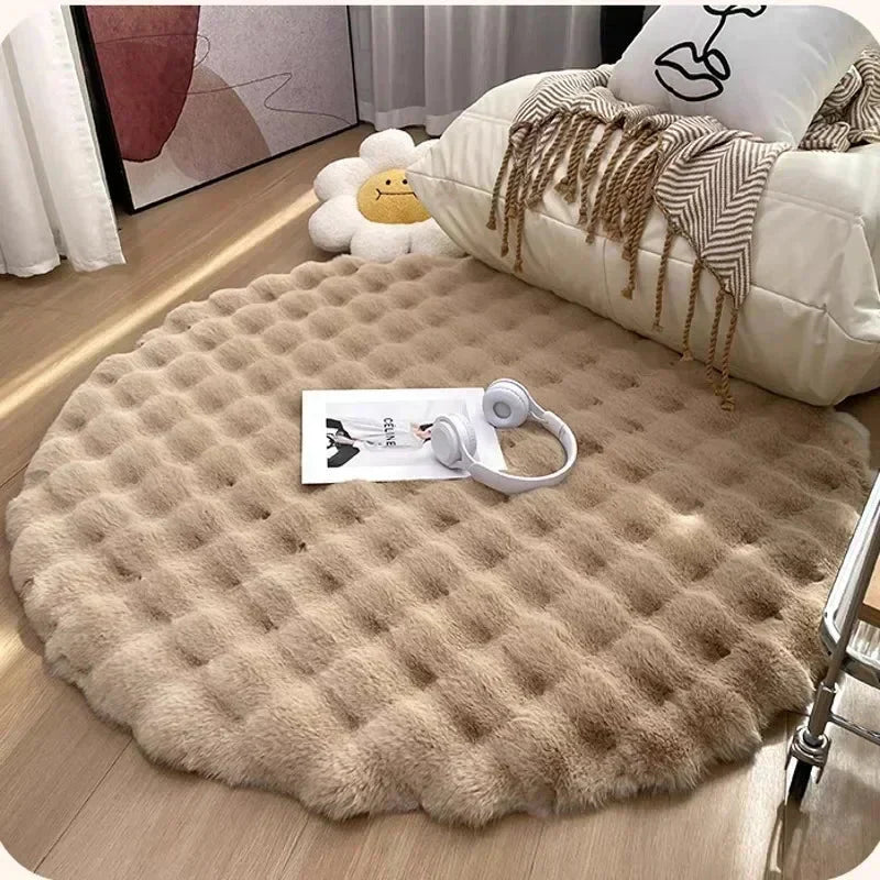 Tapis rond shaggy nordique fluffy et super doux en peluche - Blanc, Beige, Ivoire, Vert Sauge et Gris