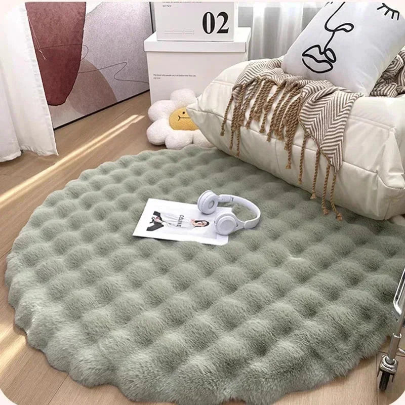 Tapis rond shaggy nordique fluffy et super doux en peluche - Blanc, Beige, Ivoire, Vert Sauge et Gris