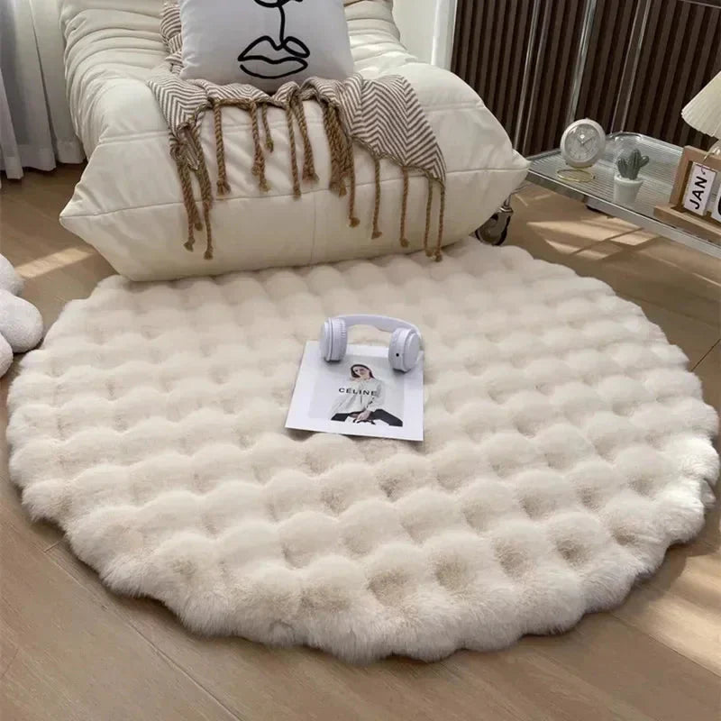 Tapis rond shaggy nordique fluffy et super doux en peluche - Blanc, Beige, Ivoire, Vert Sauge et Gris