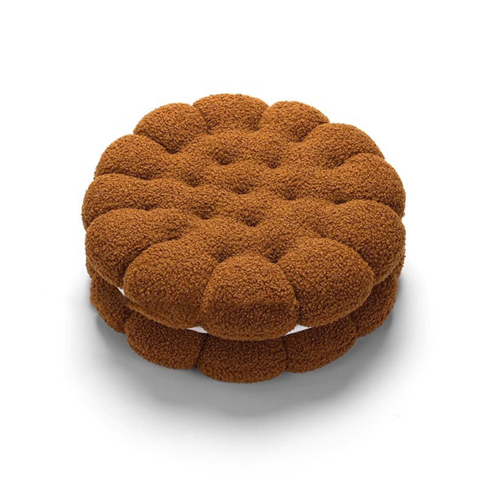 Coussin décoratif en fausse laine d'agneau en forme de biscuit