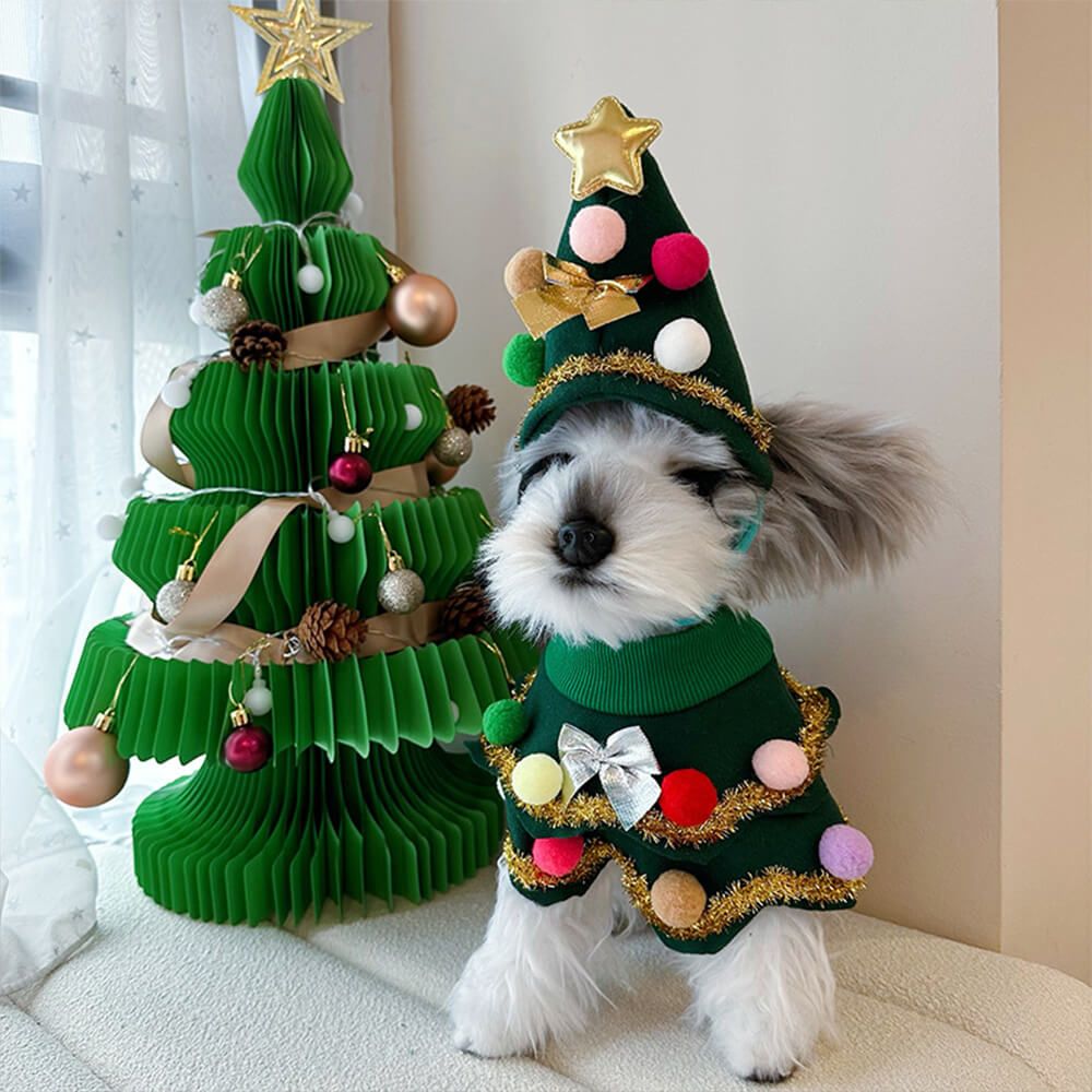 Tenue de cape de chapeau d'arbre de Noël, Costume de Cosplay pour chien et chat