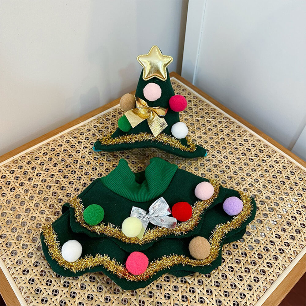 Tenue de cape de chapeau d'arbre de Noël, Costume de Cosplay pour chien et chat