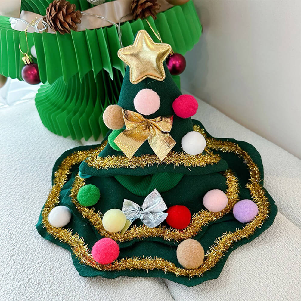 Tenue de cape de chapeau d'arbre de Noël, Costume de Cosplay pour chien et chat