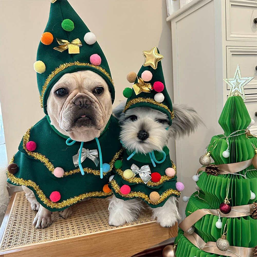Tenue de cape de chapeau d'arbre de Noël, Costume de Cosplay pour chien et chat